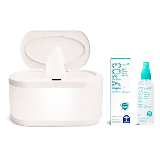 Munchkin® Touch Free Baby Wipe Warmer with Nightlight & Motion Sensor and HYP03™ Daily Diaper Rash Spray with Hypochlorous