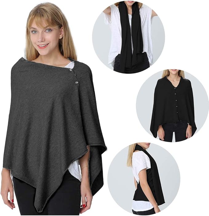 stylesilove Multi-Use Knit Nursing Shawl Poncho Adjustable Buttons for Breastfeeding Protection Nursing Cover Infinity Scarf