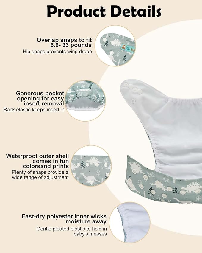 ALVABABY Baby Cloth Diapers 6 Pack with 12 Inserts Cloth Diaper Covers Adjustable Washable Reusable for Baby Girls and Boys 6DM137A