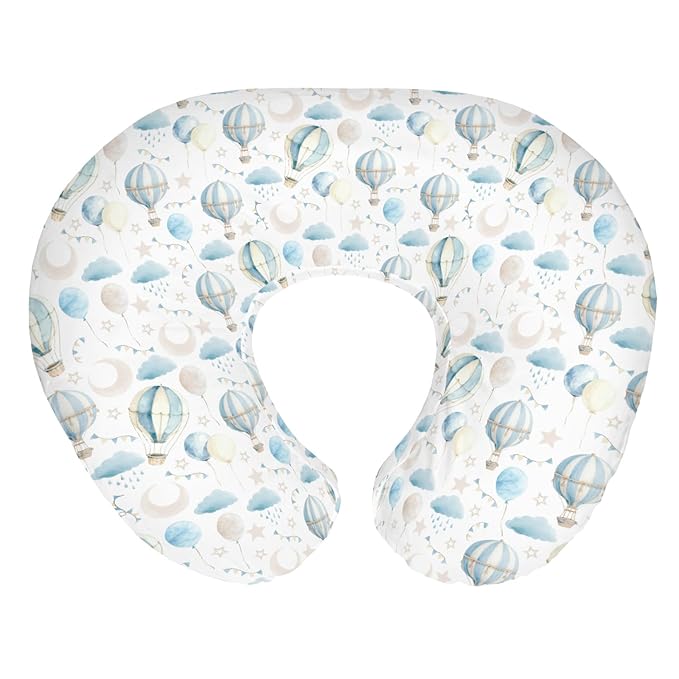 Neutral Blue Hot Air Balloons Baby Nursing Pillow Covers for Boy Girl Pastel Balloons Moon Star Clouds Nursery Pillowcase for Breastfeeding Pillows Boho Sky Soft Stretchy Slipcovers for Newborn Infant
