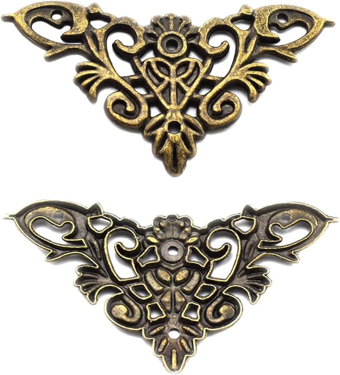 Furniture Decorative Edge Cover Antique Metal Carved Corner Protector for Jewelry Box, Album, Book, Cabinet, Desk etc. 12pcs Bronze