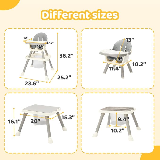 JOYMOR 7 in 1 Convertible Baby High Chair for Babies and Toddlers, Table and Chair Set, Infant Eating Highchair with Leather Seat Cushion