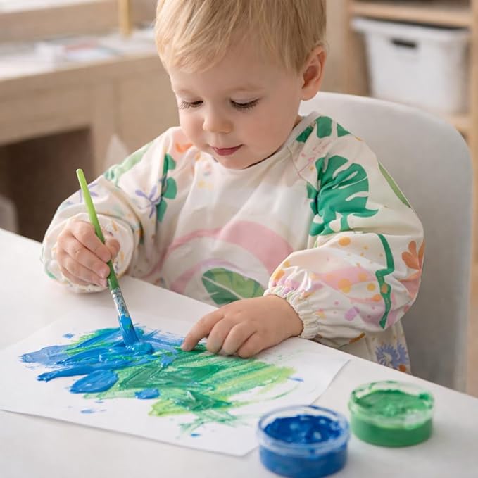 Madrona Brands Toddler Art Smock 1-3 Years | Long Sleeve Kids Waterproof Cover with Pockets | Crafts, Paint Apron, Baby Bib