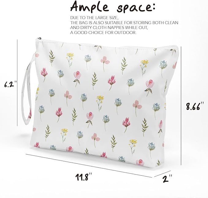 Fokongna Wet Bag, Wet Dry Bag, Makeup Bag, Toiletry Bag, Waterproof Large Capacity Travel Cosmetic Bag, Zipper Pouch for Women, Girls Mo Wife Sister Friends Baby Diaper Bag Bee Wildflower Sunflower