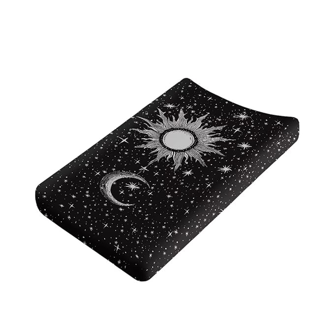 Moon Star and Sun Changing Pad Cover for Baby Girls Diaper Changing Pad Covers 32”x16” Newborn Infant Changing Table Sheet Changing Mat Covers Ultra Soft, Black