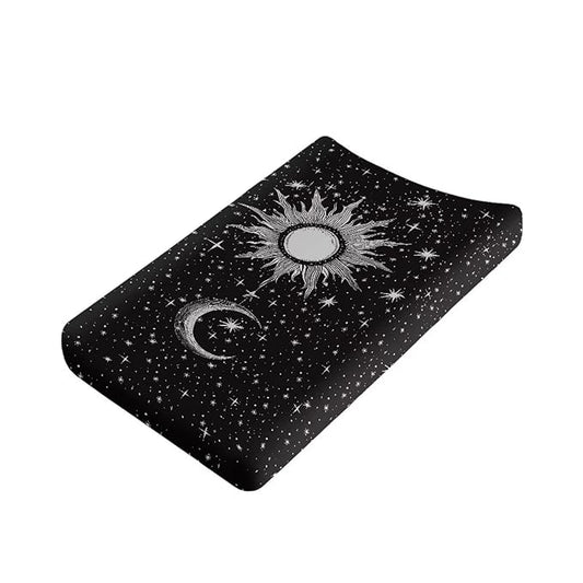 Moon Star and Sun Changing Pad Cover for Baby Girls Diaper Changing Pad Covers 32”x16” Newborn Infant Changing Table Sheet Changing Mat Covers Ultra Soft, Black