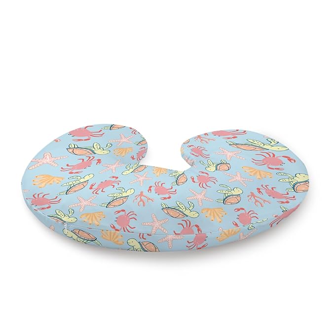 Cartoon Ocean Animal Crab Sea Turtle Starfish Pattern Nursing Pillow Cover, Unisex Removable Breastfeeding Pillowcase Slipcover for Baby Girls Boys Newborns Toddlers, Cover Only