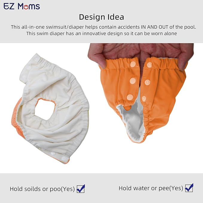 EZ Moms 2 Packs Reusable Swim Diapers Toddler Baby Swim Diaper Size 4 Washable Snap Pool Swimming Diaper 4T Soft and Silky Waterproof Diapers for Swimming Lessons Boys and Girls with a Laundry Bag