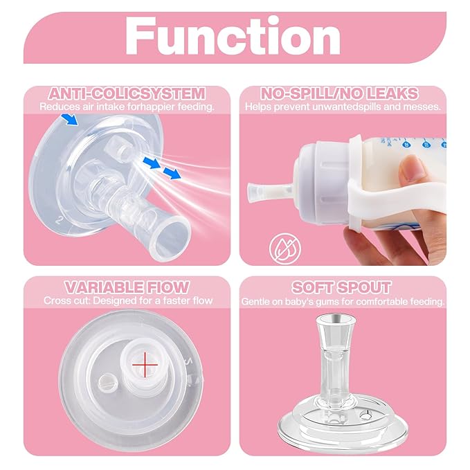 Straw Cup Conversion Kit for Dr. Brown's Narrow and Narrow Glass Baby Bottles, Weighted Sippy Cup Transition Kit with Handles for Kids, [Variable Flow] [Spill-Proof] [BPA-Free], 6m+