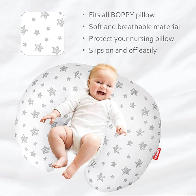 Nursing Pillow Cover for Baby Snug Fits Boppy Nursing Pillows, Super Soft, for Breastfeeding Moms, White Star