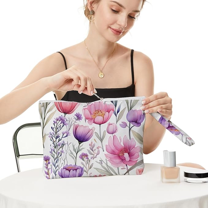 Fokongna Floral Print Wet Bag, Small Portable Waterproof Multi-Functional Organizer for Women, Pink Purple Ombre Flora, Ideal for Daily, Beach & Travel