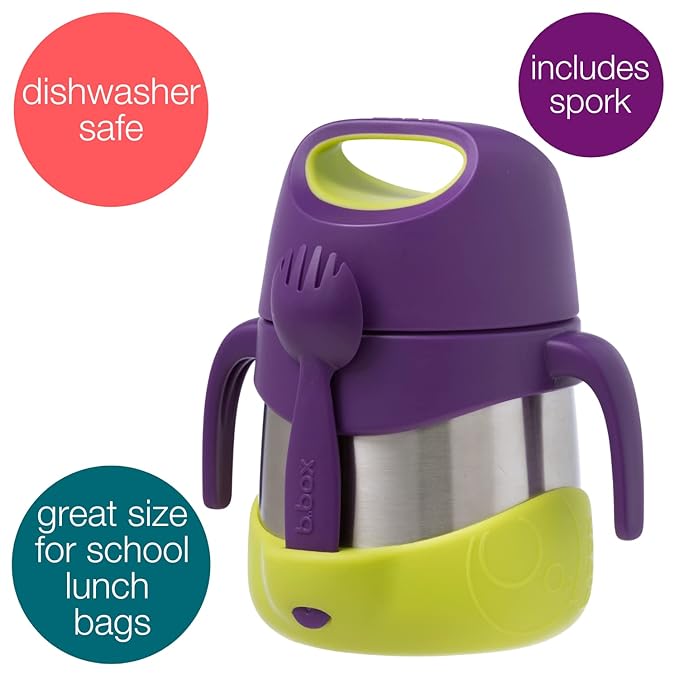 b.Box Insulated Food Jar with Spork for Toddlers | Easy Open Container for Toddlers | Stainless Steel, 5hrs + of Perfect temperatures | Dishwasher Safe, BPA Free (Passion Splash, 11 oz)