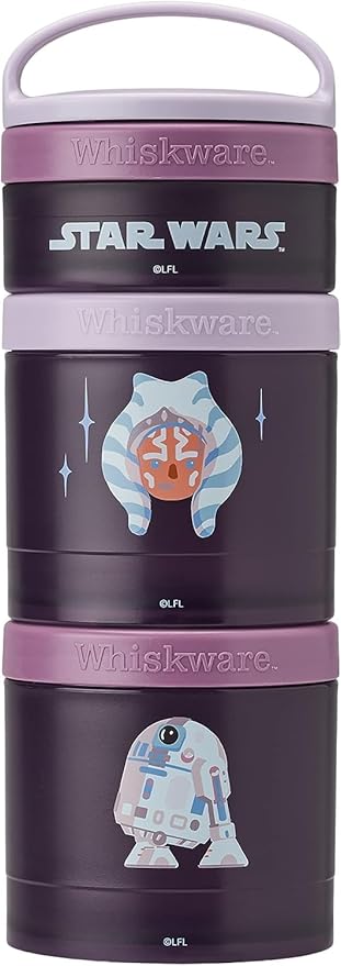 Whiskware Star Wars Stackable Snack Containers for Kids and Toddlers, 3 Stackable Snack Cups for School or Travel, Ashoka and R2D2