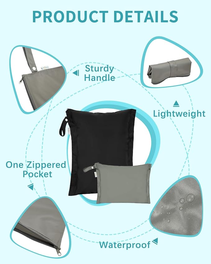 babygoal Wet Dry Bags 4 Pack, Waterproof Reusable Travel Bags for Swimsuits, Baby Cloth Diapers, Beach, Pool, Gym Bag & Wet Clothes