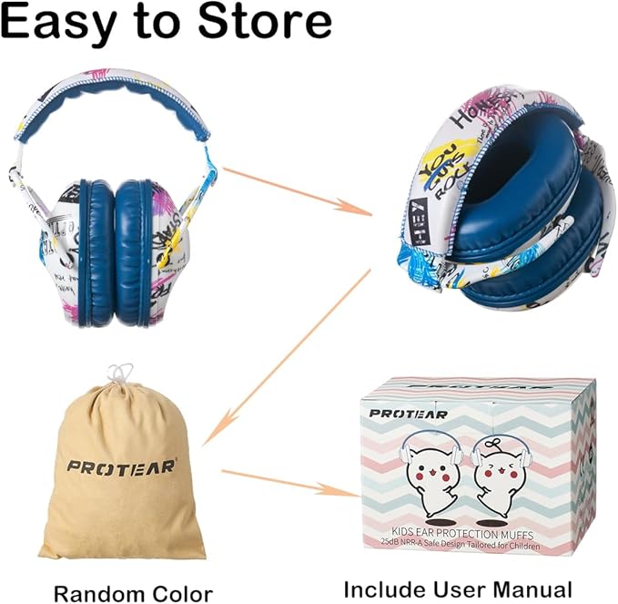 Kids Hearing Protection,25dB NRR Noise Reduction,Sound Proof for Kids,Toddler,Safety Earmuffs for Concert,Airplane,Autism,Monster Jam,Travel,School- Blue Graffiti