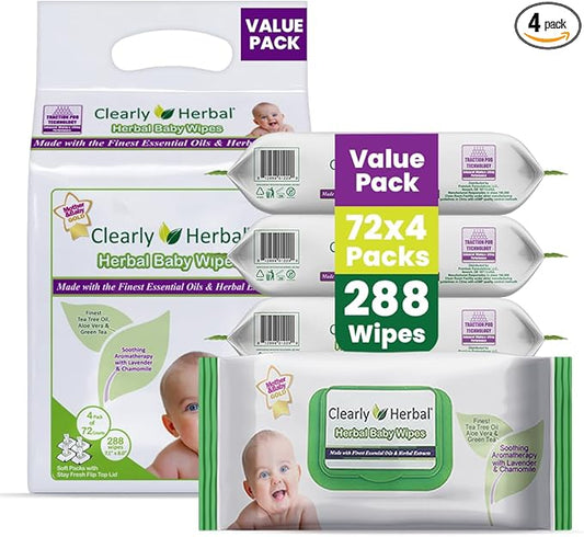 Baby Wipes, made with Essential Oils and Natural Herbal Extracts, Parent's Choice, Case Pack 288 Plant Based Wipes (4 Packs x 72 Count)