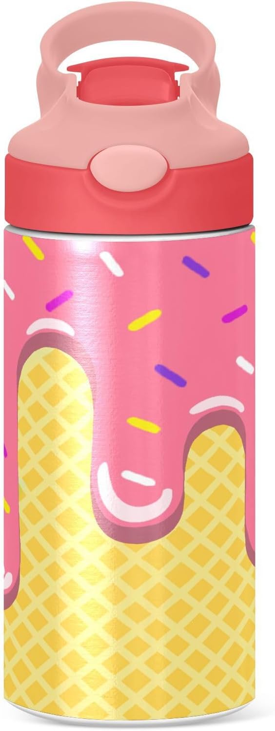 Cheetah Insulated Water Bottle 20 oz with Straw and Carry Handle Black Leopard Boys Girls Thermos Bottle Vacuum Stainless Steel Bottles Leak-Proof for Sports Travel and School