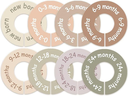cephira Baby Closet Dividers for Clothes – Earth Tone Round Baby Clothes Dividers for Closet Rod, Nursery Closet Organizer & Decor, Clear Labels for Easy Sorting, Fits Most Rods