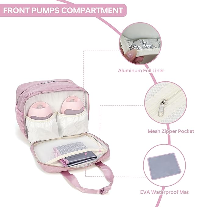 GEMIU Breastmilk Cooler Bag with Ice Pack,Fits 6 Baby Bottles Up to 9 Ounce Breast Milk Cooler Travel Bag Compatible with Wearable Breast Pumps & Accessories for Nursing Mom Daycare Pink