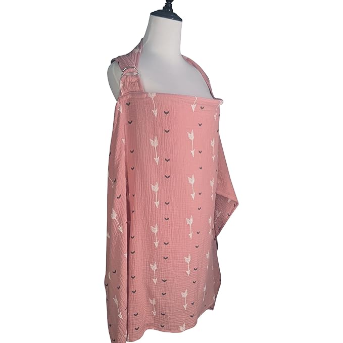 Nursing Cover for Mom Breastfeeding, Baby Privacy Nursing Covers Up Breathable Cotton with Ajustable Hoop for Mother (Pink)