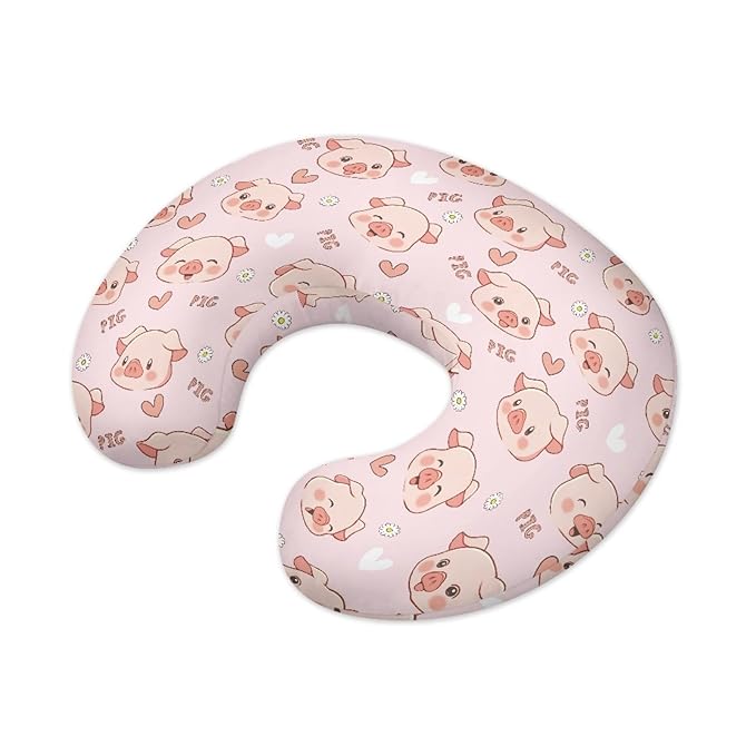 Forchrinse Pink Pig Nursing Pillow Cover for Girls Princess Nursing Pillow Slipcover for Breastfeeding Moms,Easy to Care