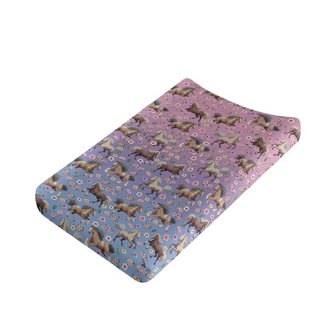 Stretchy Diaper Changing Table Cover, Snug and Soft Change Table Pad Covers Fit 16 * 32 Inches, Running Horse Floral