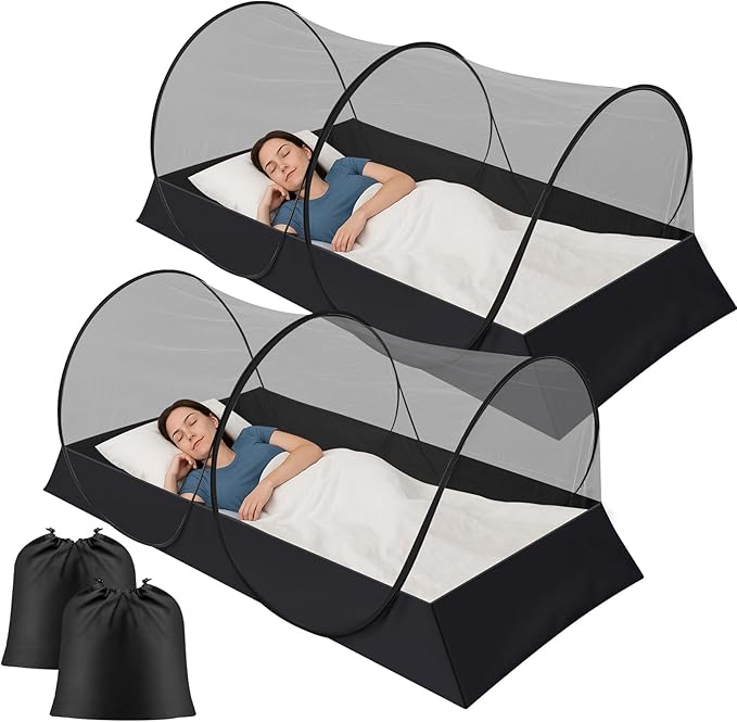 2 Pcs Large Pop up Mosquito Tent Portable Foldable Mosquito Bug Net for Bed Camping Travel Patio Outdoor 78 * 39 * 28 Inch Bug Netting Mesh Tent Canopy for Adults Bedroom, Black