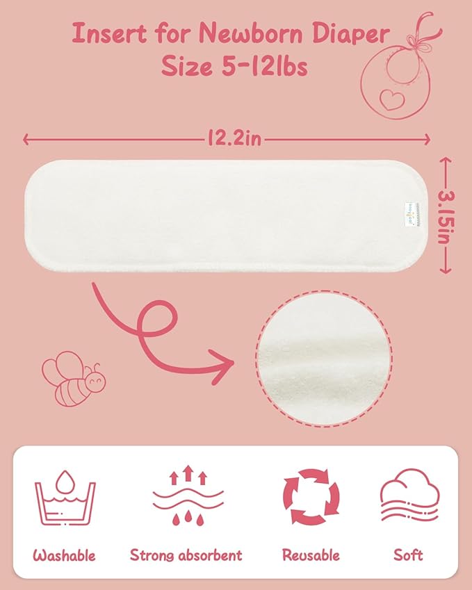 babygoal Cloth Diaper Inserts 12pcs,4 Layers Rayon from Bamboo Inserts for babygoal Newborn Cloth Diapers,Small Size
