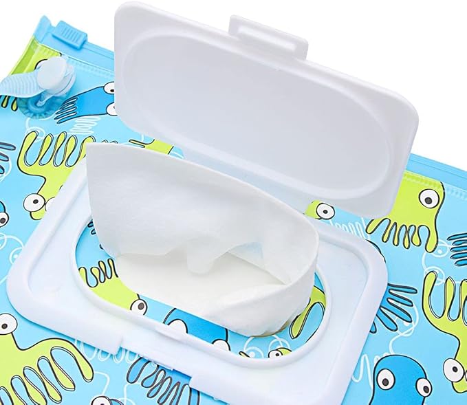 HomeSoGood 4Pcs Wet Wipes Bag Wipes with Easy-Carry Snap-Strap Portable Flip Cover Cosmetic Pouch Tissue Box Accessories(7.09inch)