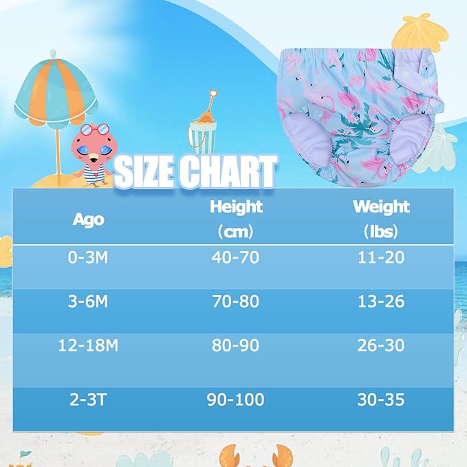 Baby Newborn Reusable Swim Diapers Infant Unisex Washable Swim Diaper Toddler Swimming Diapers Flamingo, 3-6 Months