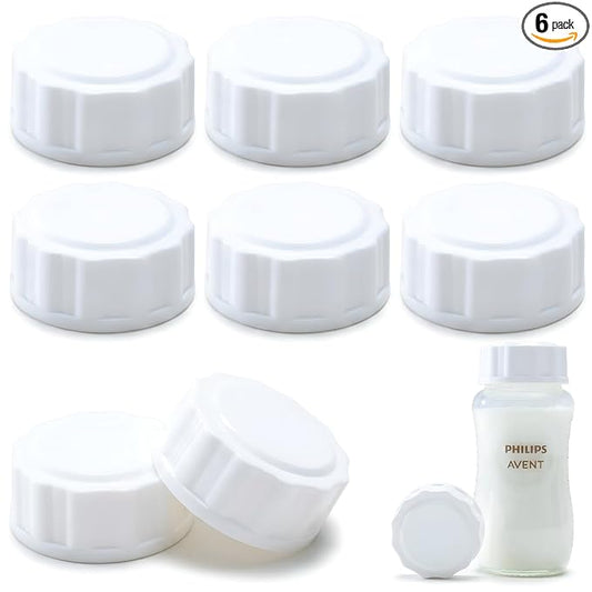 Travel and Storage Bottle Cap Compatible with with Philips Avent Natural & Anti-Colic Baby Bottle, Leak-Proof Lid, Easy-to-Clean, BPA-Free Reusable Cover for Freezing & Transport, 6-Pack