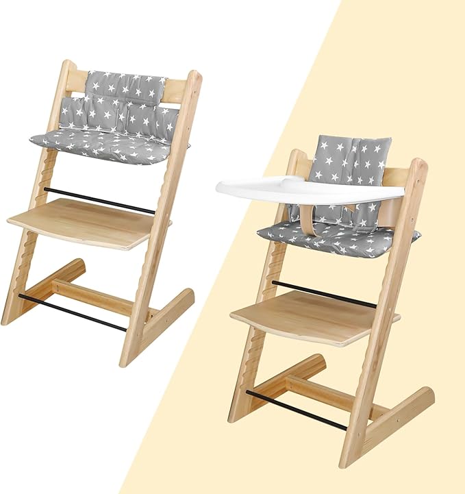 for Tripp Trapp High Chair Cushion, Comfortable for Tripp Trapp High Chair Cushion, with Two High Chair Placemat, for Tripp Trapp Cushion Set Makes It More Comfortable for Baby (Gray Stars)