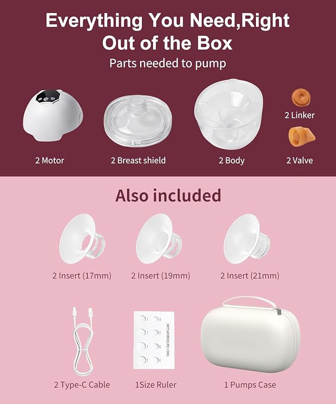 Wearable Breast Pump,Hands-Free Wireless Electric Pump with App-Controlled 5 Modes,15 Adjustable Intensity Settings Lightweight for Office/Driving/Sleeping with 17/19/21 Flange