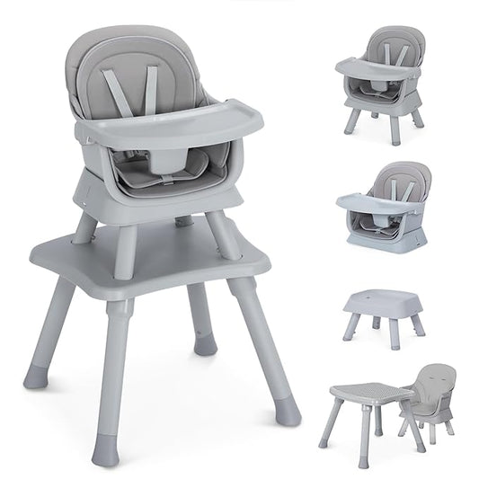 Baby High Chair, 8 in 1 Convertible Highchair, Booster Seat, Building Block/Activity Table, Stool, Feeding Chair with Dishwasher-Safe Tray, High Chairs for Babies and Toddlers (Gray)