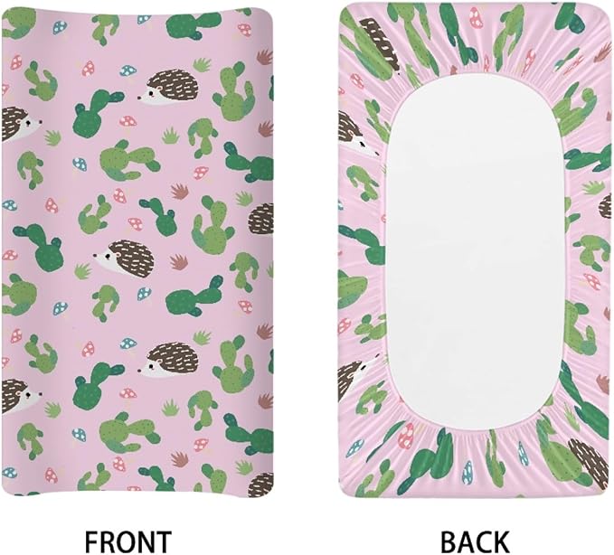 GOSTONG Hedgehog Cactus Print Baby Changing Pad Cover for Boys Girls Cozy Breathable & Washable Stretchy Fabric Diaper Table Cover Sheets, Fit 32x16 Inches Changing Mat