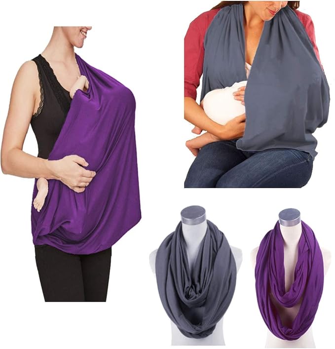JTSN 2 Pack Nursing Cover - Breastfeeding Cover ups Infinity Scarf, Lightweight Soft Breathable