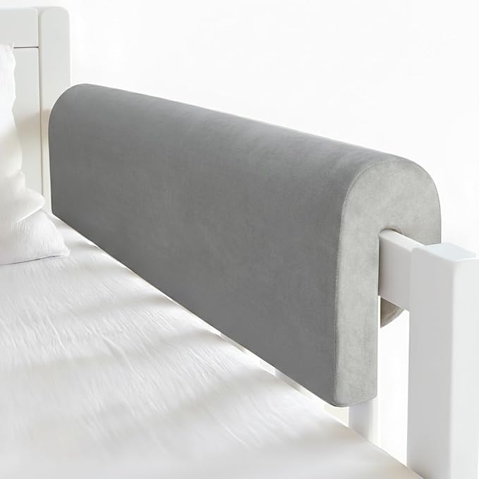 Toddlers' Bed Rail Bumpers Protector, Children's Bed Guardrail Padding, Soft Cushioned Barrier, Increased Height, Easy to Install, Washable Cover, Fits Floor, Bunk & Loft, 2.3 Ft, Gray, 1Pack