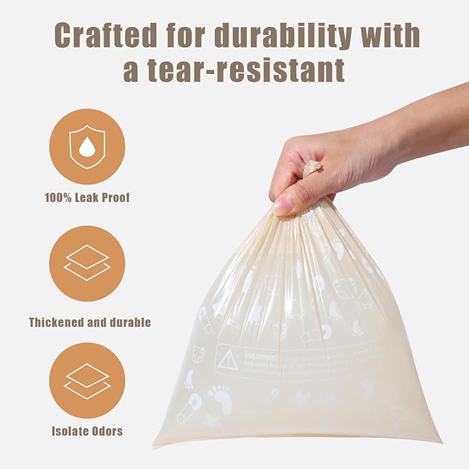 USBOO Diaper Bags Disposable for Baby, Biodegradeable Dirty Diaper Bags (8 Refill Rolls/120 Bags) with Dispenser, Leak Proof Diaper Trash Bags, Baby Poop Bags, Lavender Scent