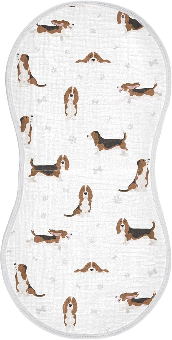 Basset Hound Dog Pattern Muslin Burp Cloths for Baby 1 Pack Soft 100% Cotton Baby Washcloths Bibs for Boy Girl