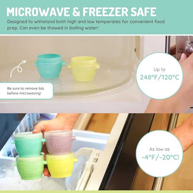 melii Snap & Go Baby Food Storage Containers | 8 Pack 4 oz, Stackable Freezer Containers with Airtight Lids, BPA-Free, Microwave Safe, Reusable Snack Cups for Meal Prep & On-the-Go