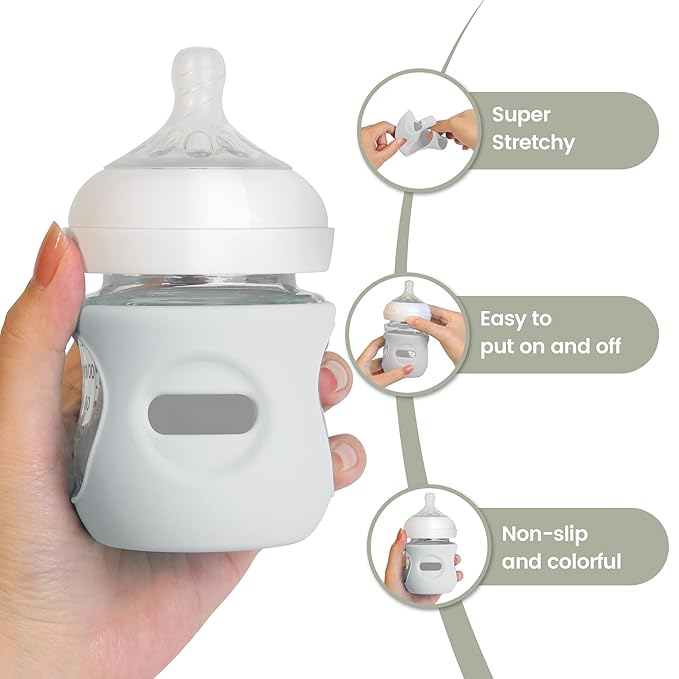 4 Pack Silicone Sleeves for Philips Avent Natural Glass Baby Bottles, Food Grade Silicone Cover and 4pcs Travel Caps, Lids Replacement (Dark Blue+Dark Green+Grey+Beige, 4oz)