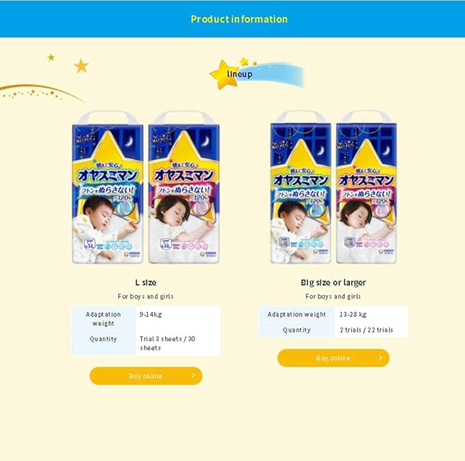 Moony Night Pants – Unicharm Pull-Ups Large Size for Boys, 30 Count, for Delicate Skin, Less Pressure On Your Baby's Tummy, Parallel Import Product, Made in Japan