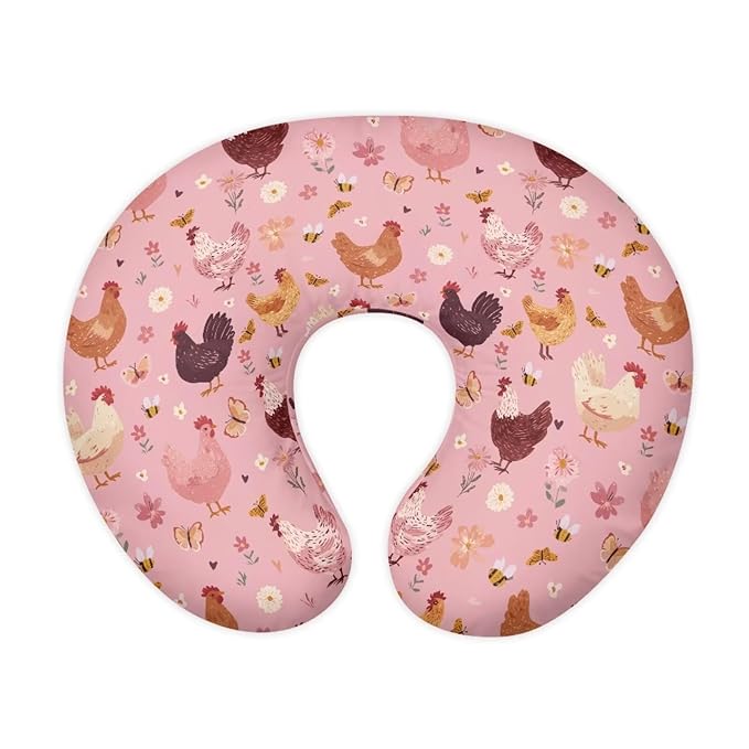 Boho Chicken Nursing Pillow Cover Stretchy Removable Nursing Covers for Breastfeeding Pillows, Ultra Soft Comfortable Slipcover for Boy and Girls, Pink