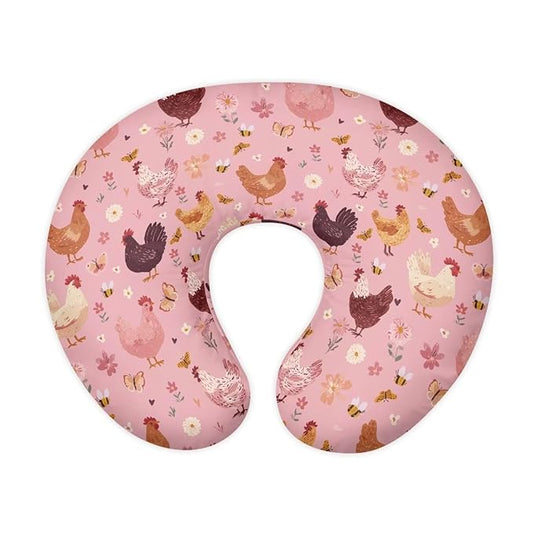 Boho Chicken Nursing Pillow Cover Stretchy Removable Nursing Covers for Breastfeeding Pillows, Ultra Soft Comfortable Slipcover for Boy and Girls, Pink