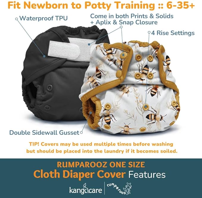 Kanga Care Rumparooz Double Leg Gusset Reusable Cloth Diaper Cover One Size Snap | Clover 6-35 lbs
