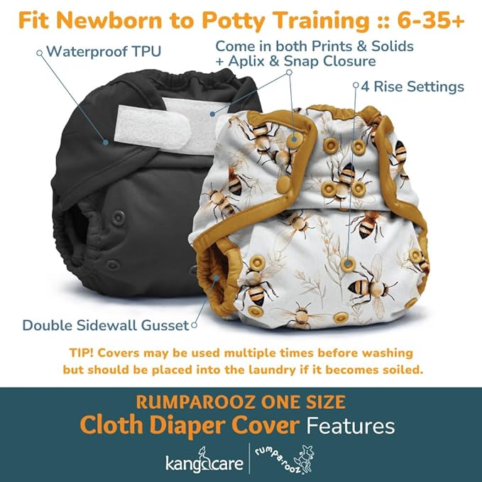 Kanga Care Rumparooz Double Leg Gusset Reusable Cloth Diaper Cover One Size Snap | Pebble 6-35 lbs
