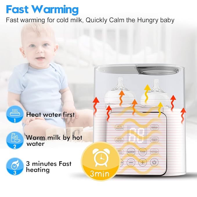 Baby Bottle Warmer, 9-in-1 Fast Baby Food Heater, Baby Breast Milk Formula Warmer for Twins, 24H Temperature Control