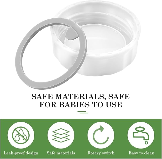 6pcs Baby Bottle Caps with Sealing Gasket, Travel and Storage Bottle Lids Airtight Replacement Caps for Wide Neck Glass Bottles (White)