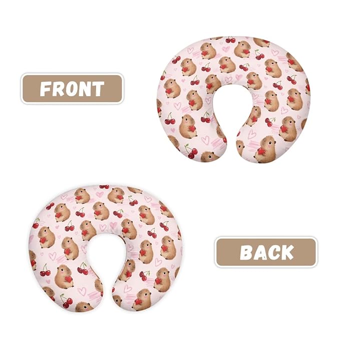 Jeiento Cute Capybara Nursing Pillow Covers Red Cherry Breastfeeding Pillowcase Cushion Cover Soft Nursing Pillow Slipcovers for Newborn Infant Bottle Breast Feeding U-Shaped Pillow Case