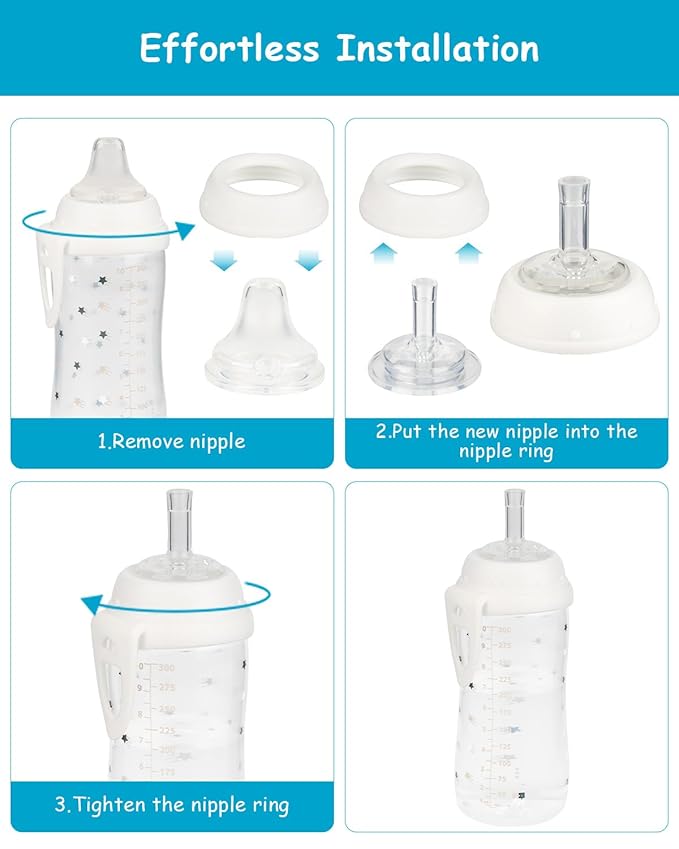 6 Count Replacement Silicone Sippy Straw Nipple Compatible with NUK,Sippy Straw Cup Nipples Replacement for NUK Active and Learner Cups, Soft 100% Silicone Sippy Straw Cup Nipples，8m+